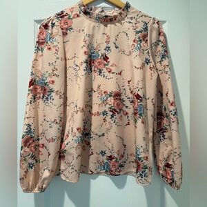 SHEIN Peach Floral Long-Sleeve Blouse